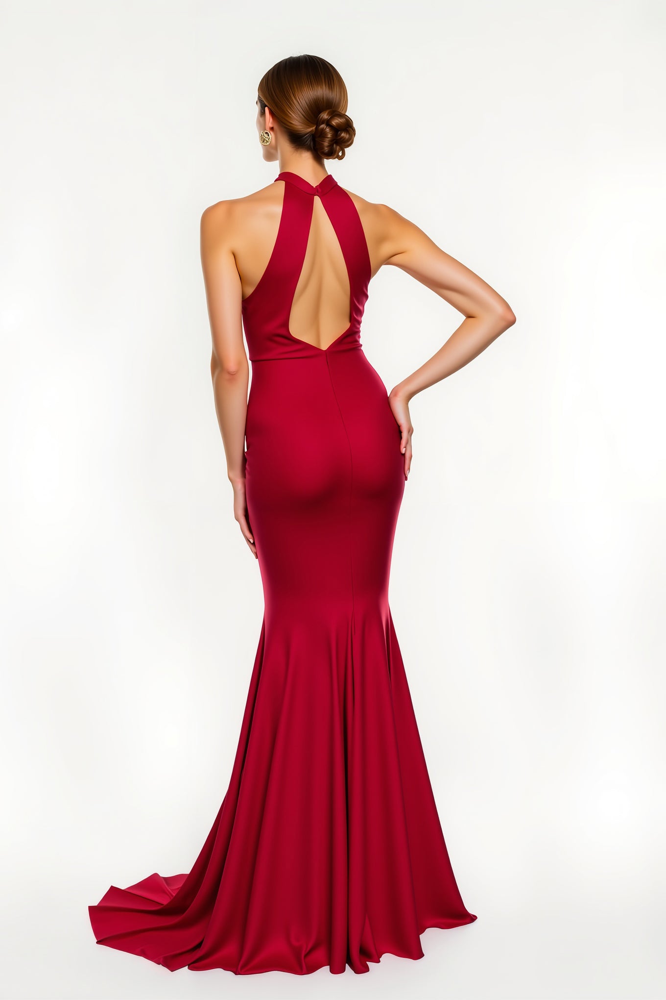 Elegant Red Satin Long Mermaid Holiday Party Dress with Slit