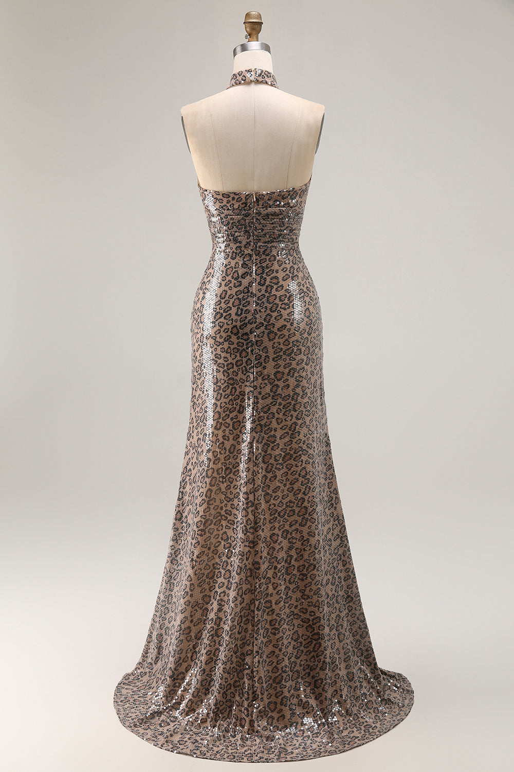 Sparkly Golden Leopard Mermaid Long Sequin Prom Dress with Slit
