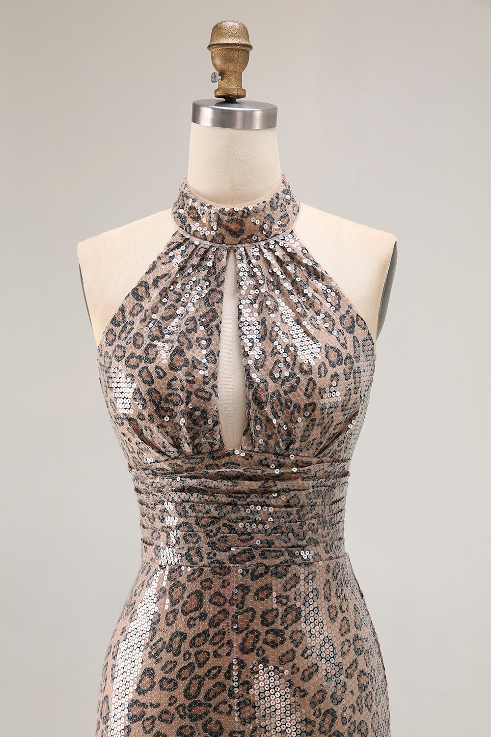 Sparkly Golden Leopard Mermaid Long Sequin Prom Dress with Slit