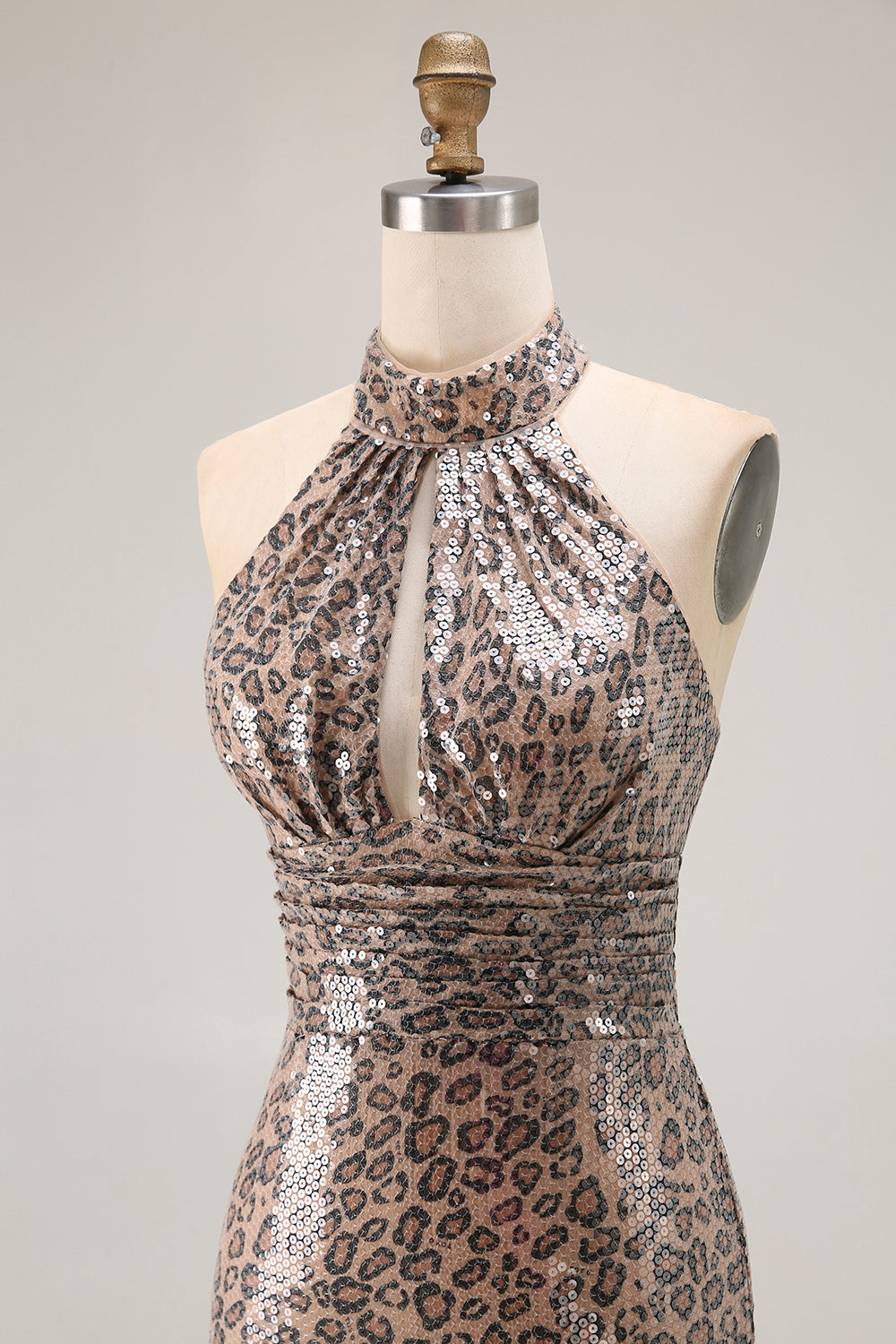 Sparkly Golden Leopard Mermaid Long Sequin Prom Dress with Slit
