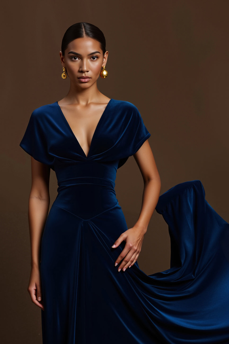 Royal Blue V-Neck A Line Maxi Holiday Party Dress with Sleeves