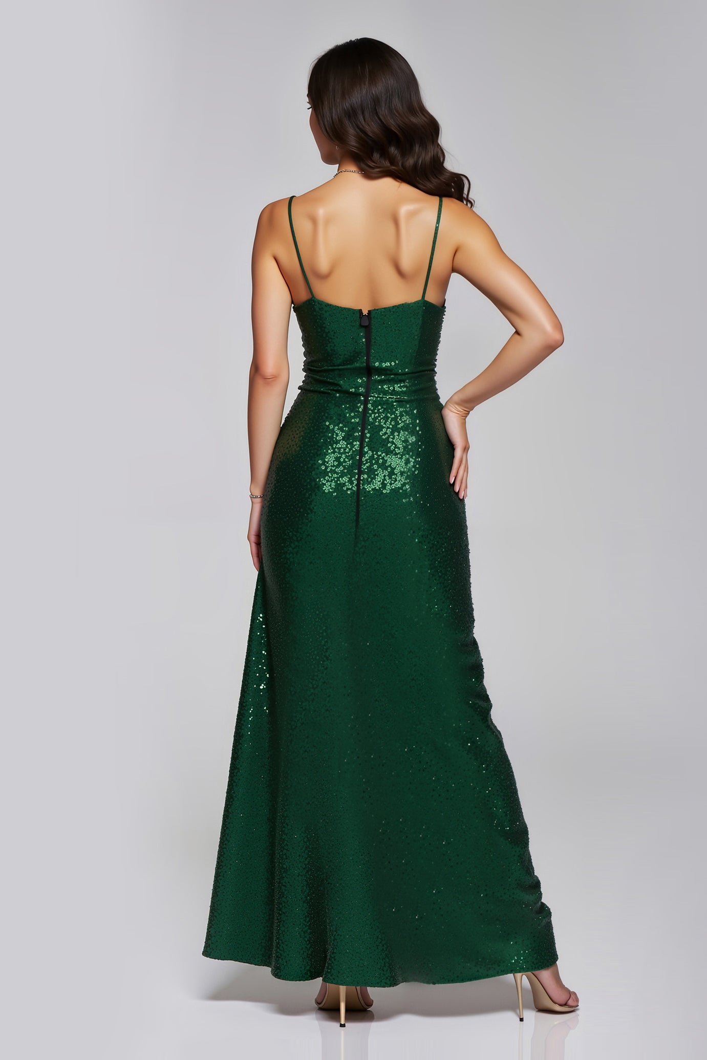 Sparkly Dark Green Sequins Long Sheath Holiday Party Dress with Slit