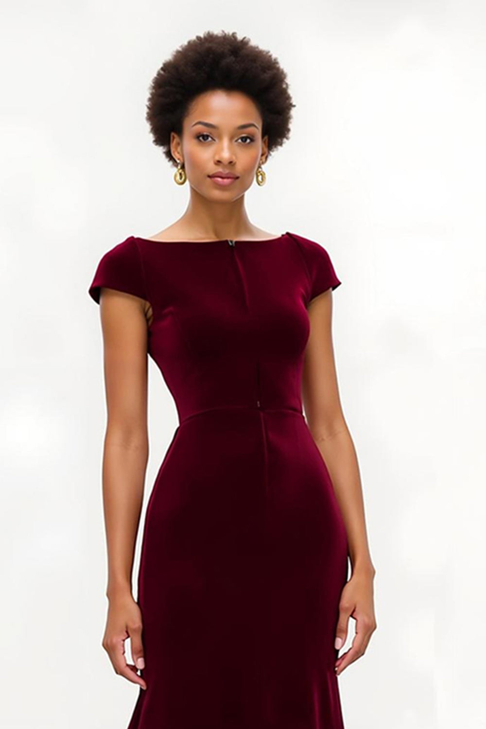 Burgundy Mermaid Boat Neck Long Holiday Party Dress with Sleeves