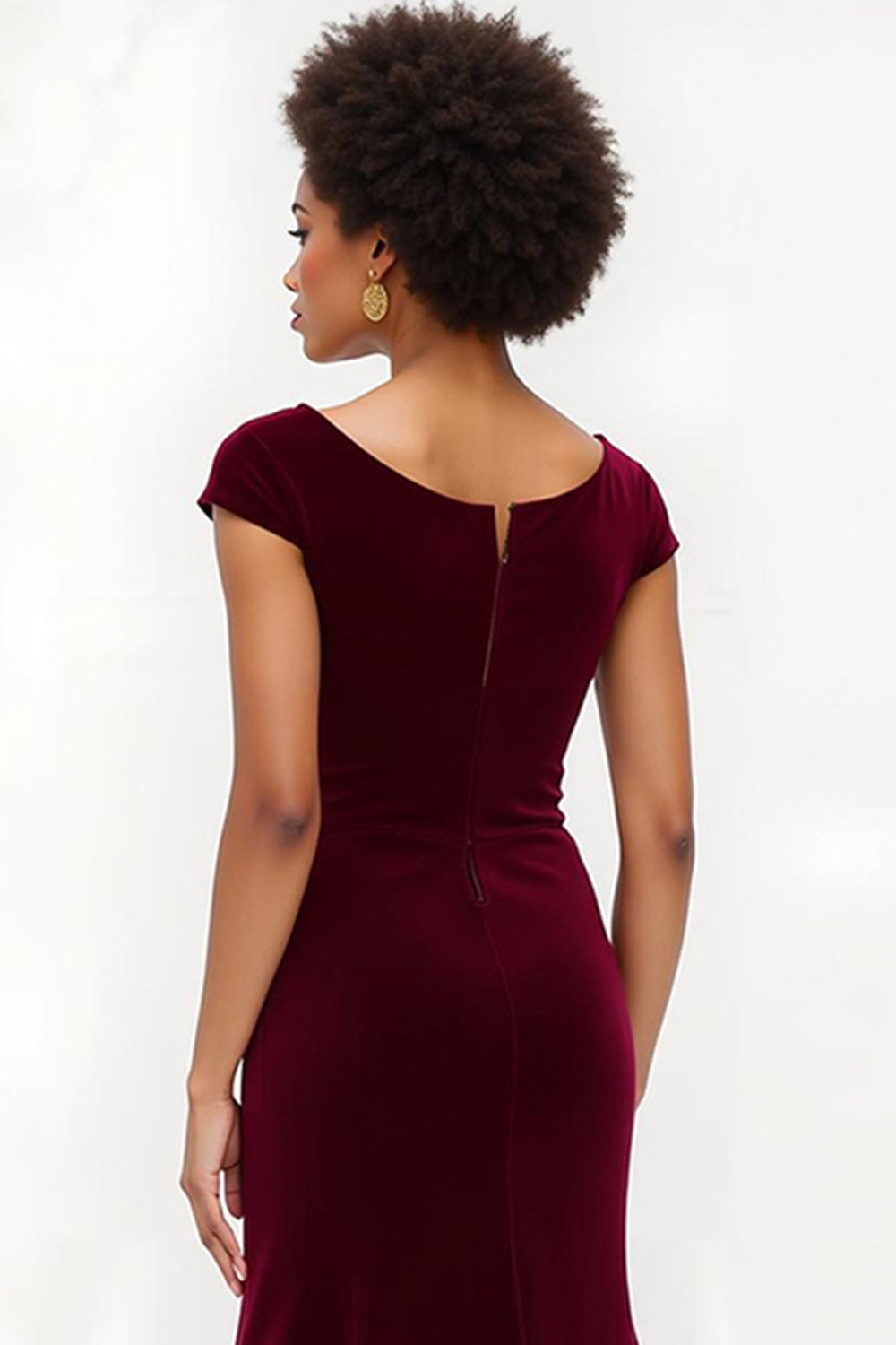 Burgundy Mermaid Boat Neck Long Holiday Party Dress with Sleeves