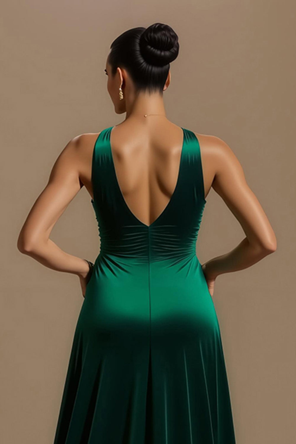 Dark Green A Line V-Neck Ruched Long Holiday Party Dress with Slit