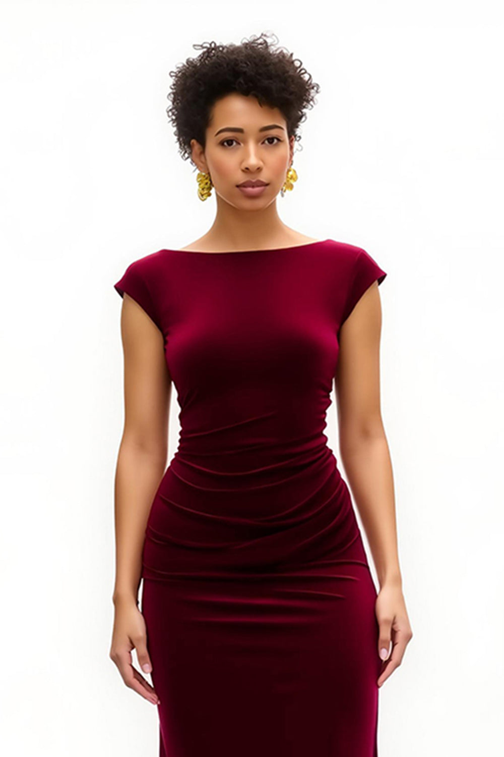 Burgundy Mermaid Boat Neck Long Holiday Party Dress with Slit