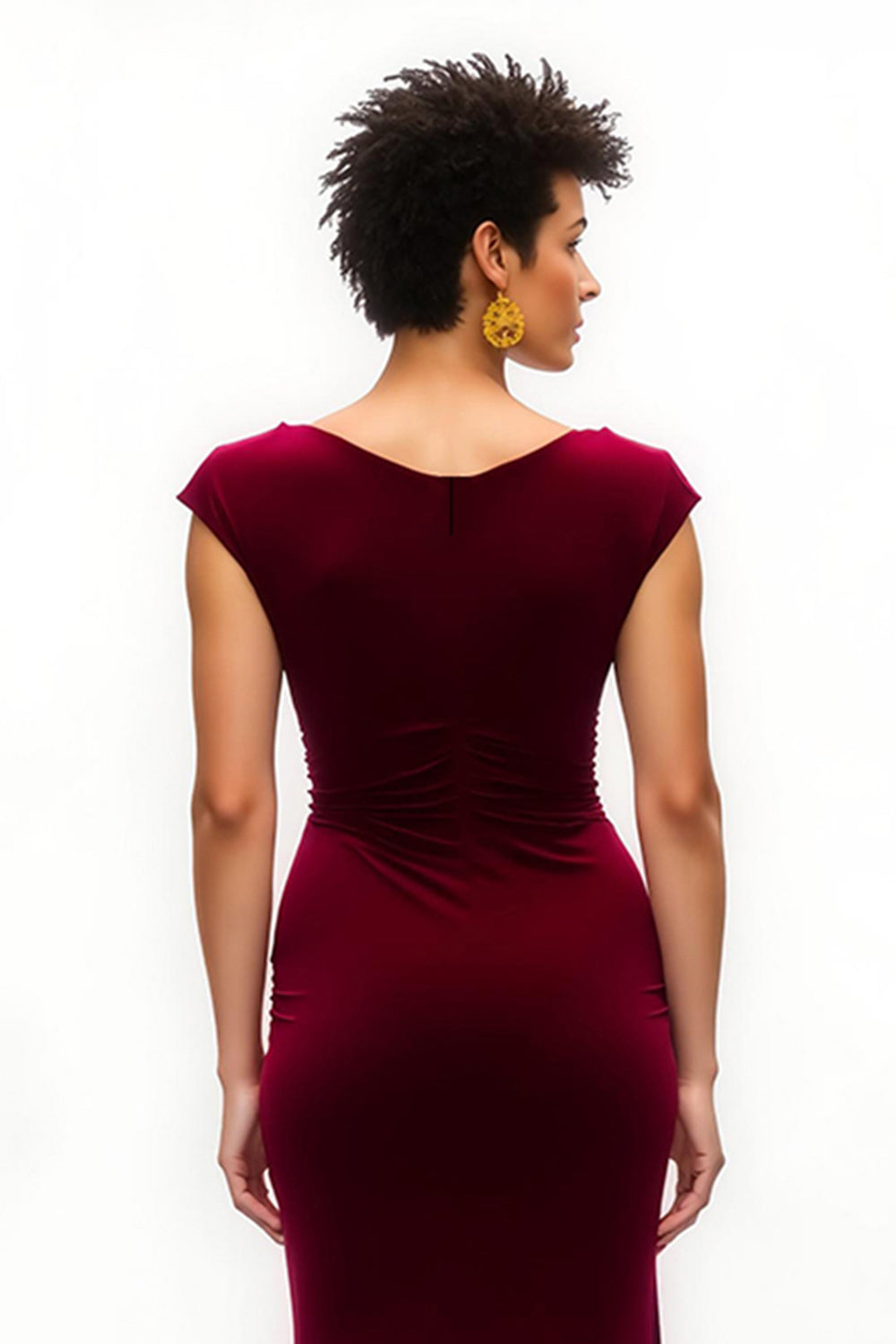 Burgundy Mermaid Boat Neck Long Holiday Party Dress with Slit