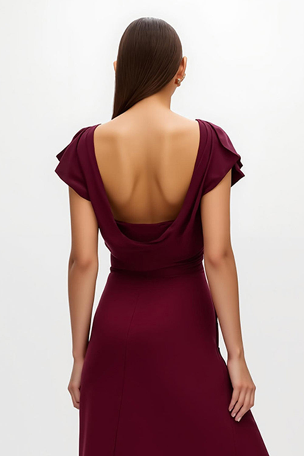 Burgundy V-Neck Long Sheath Holiday Party Dress with Slit
