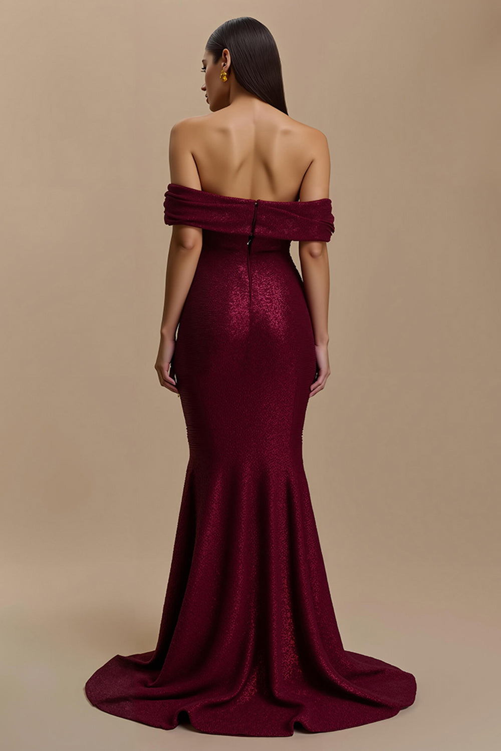 Burgundy Off the Shoulder Long Mermaid Holiday Party Dress
