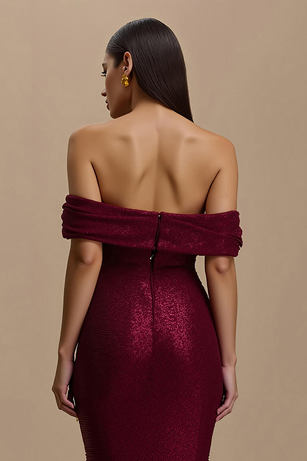 Burgundy Off the Shoulder Long Mermaid Holiday Party Dress