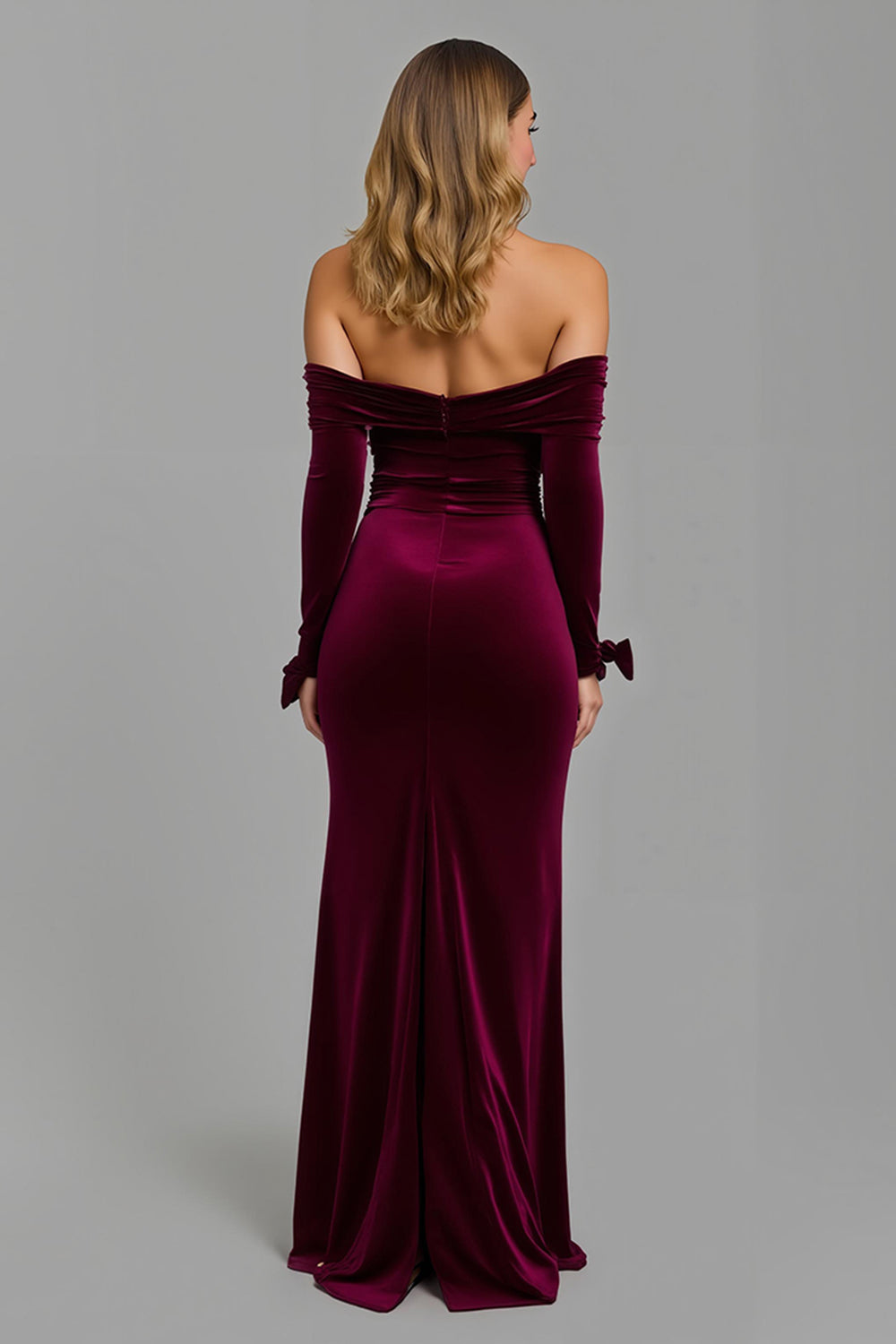 Burgundy Off the Shoulder Long Holiday Party Dress with Sleeves