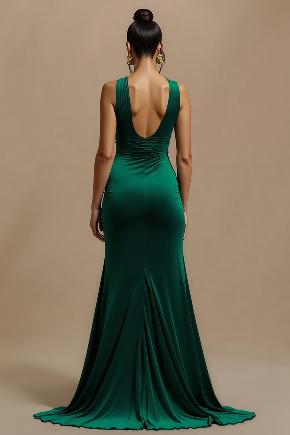 Simple Dark Green Sheath V-Neck Long Holiday Party Dress with Slit