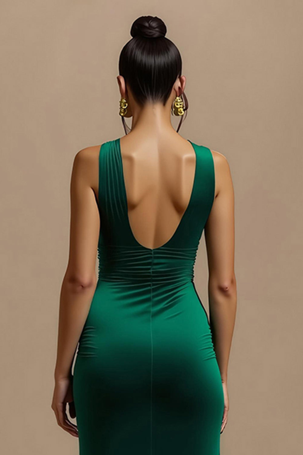 Simple Dark Green Sheath V-Neck Long Holiday Party Dress with Slit