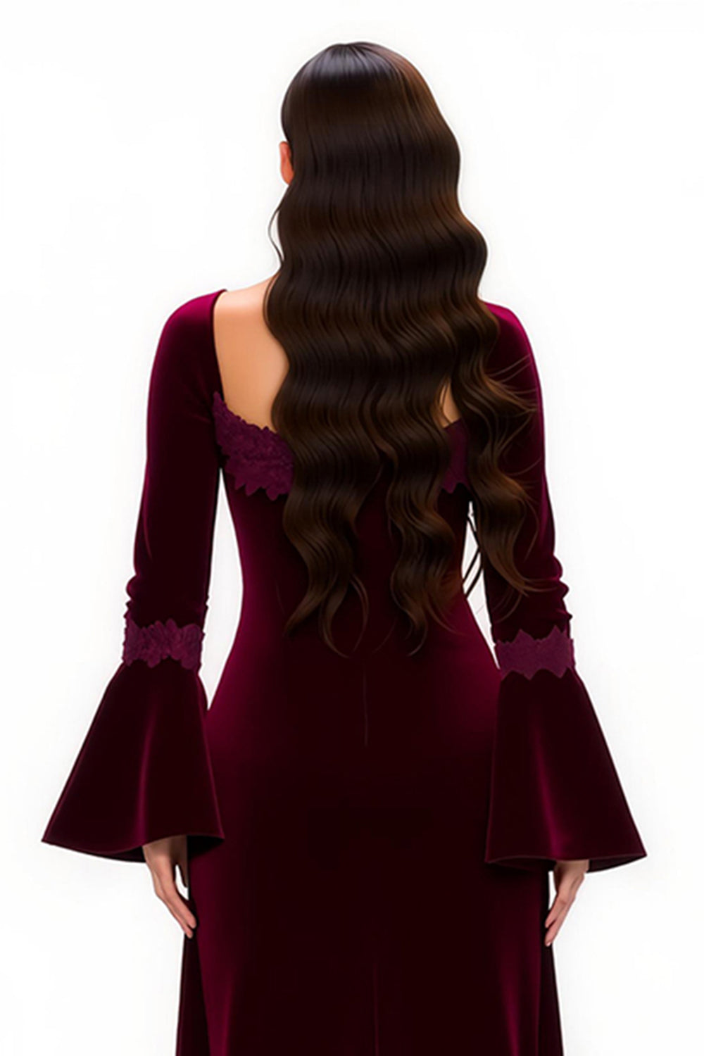 Burgundy Sheath Square Neck Long Holiday Party Dress with Sleeves