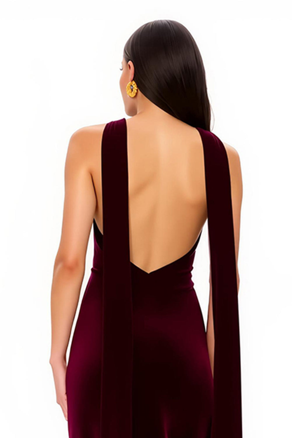 Simple Burgundy Sheath V-Neck Backless Long Holiday Party Dress