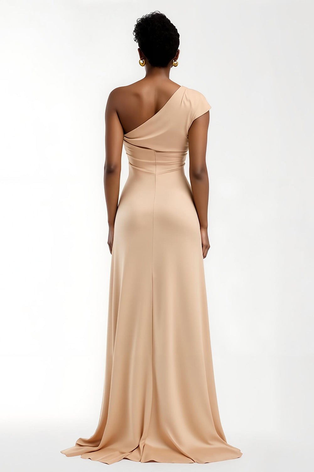 Champagne Sheath One Shoulder Long Holiday Party Dress
