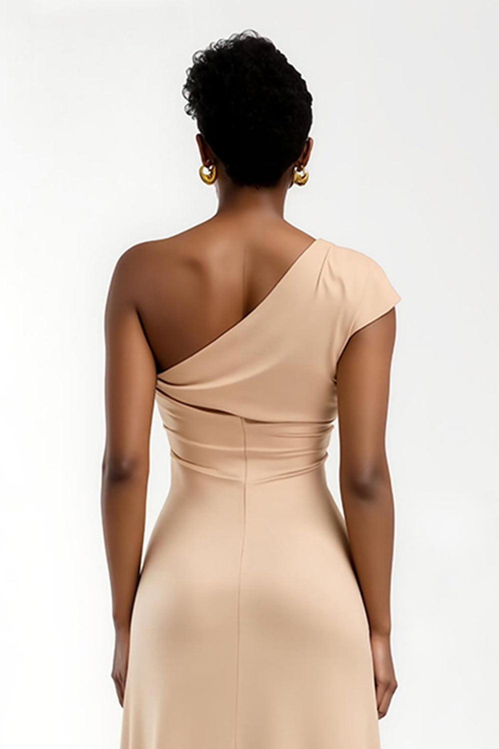 Champagne Sheath One Shoulder Long Holiday Party Dress
