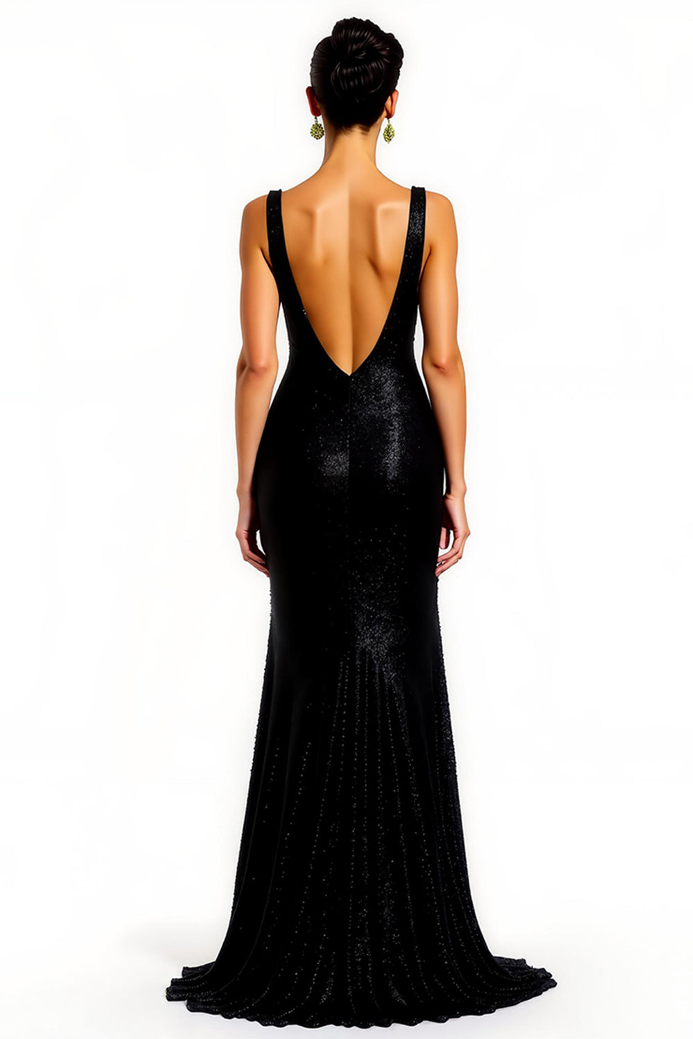 Sparkly Black Mermaid Sequin V-Neck Long Holiday Party Dress with Slit