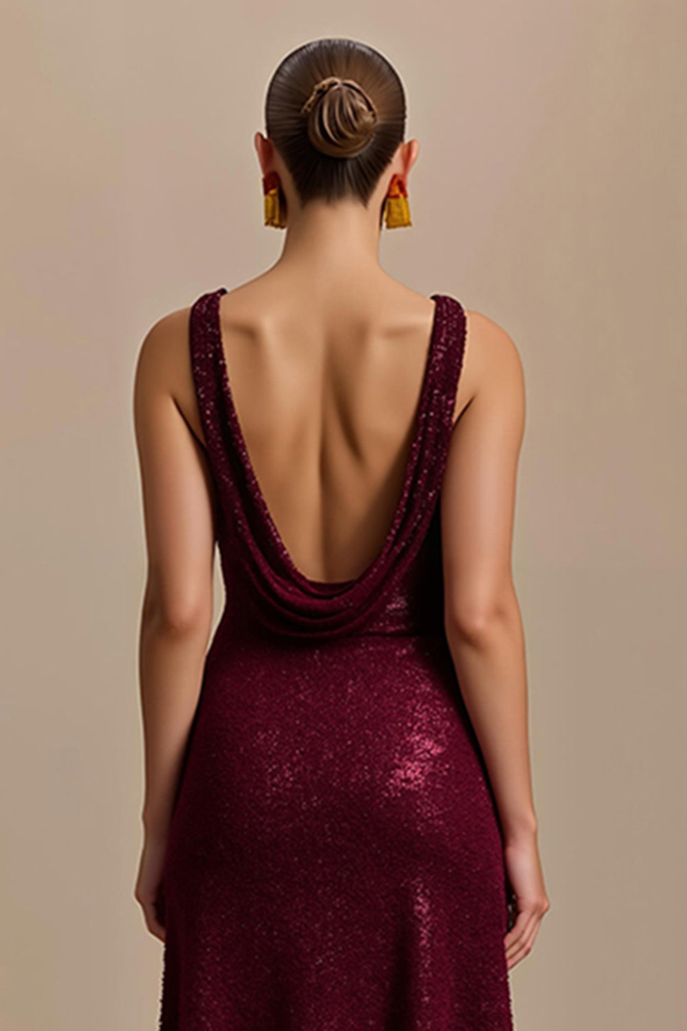 Sparkly Burgundy Sequin Sheath V-Neck Long Holiday Party Dress