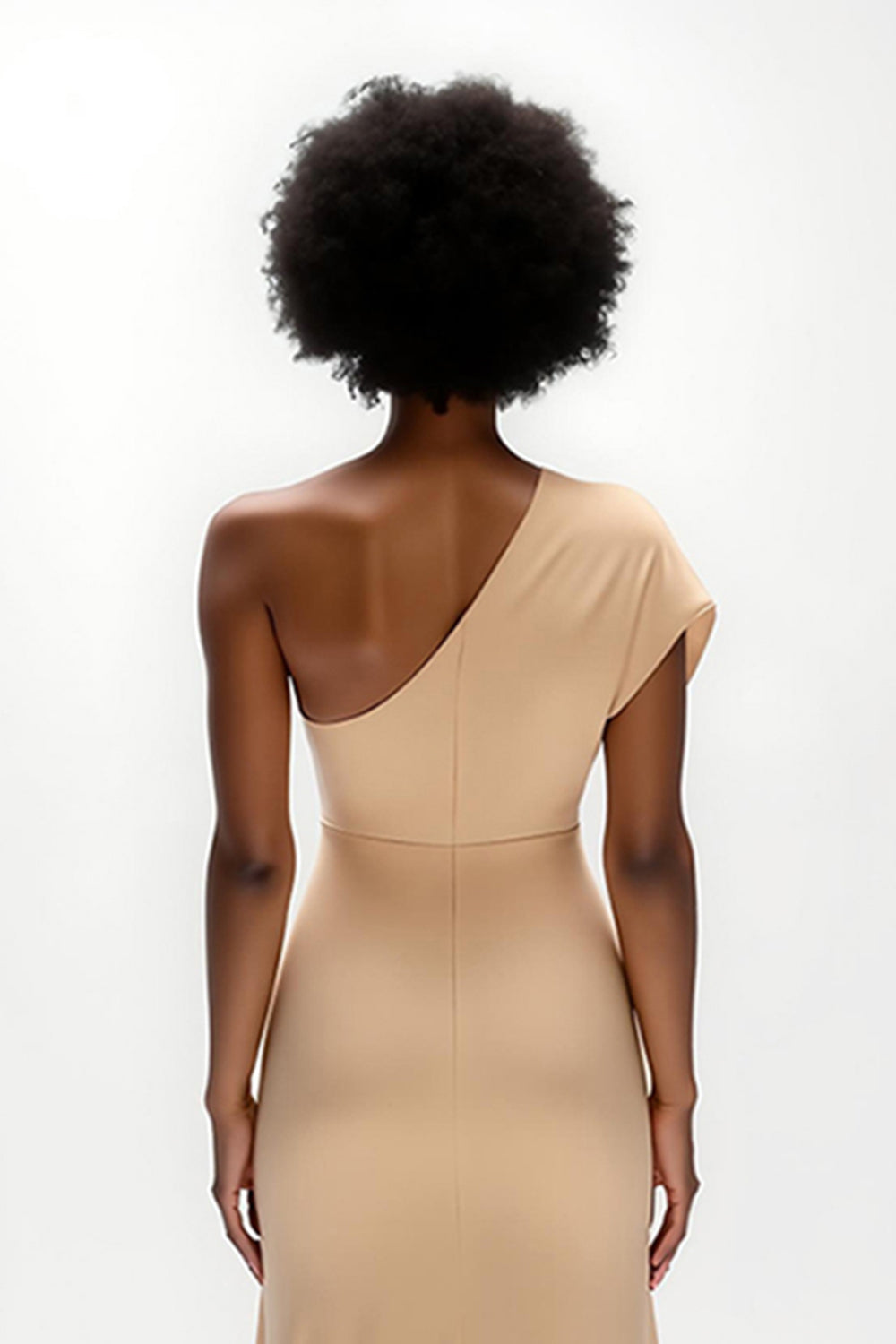 Champagne Satin One Shoulder Sheath Long Wedding Guest Dress