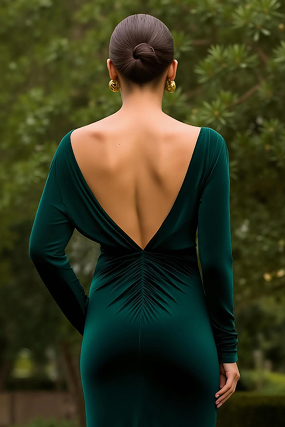 Dark Green Sheath Ruffled Velvet Long Holiday Party Dress with Slit
