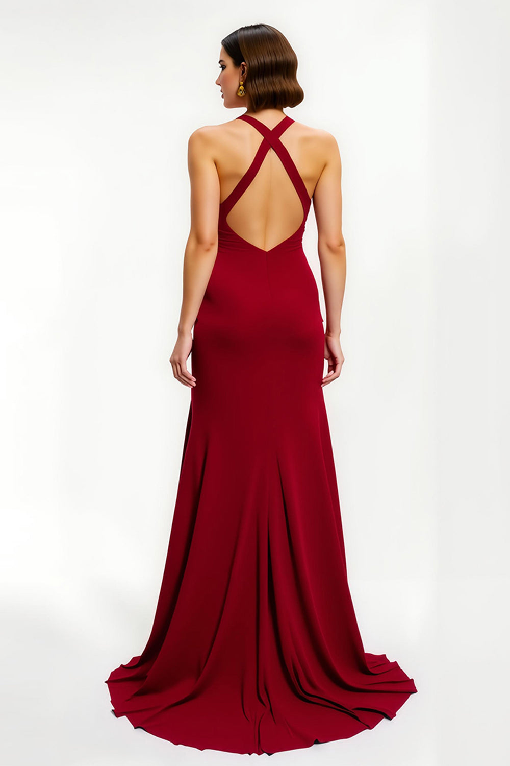 Red Sheath Satin Long Holiday Party Dress with Slit