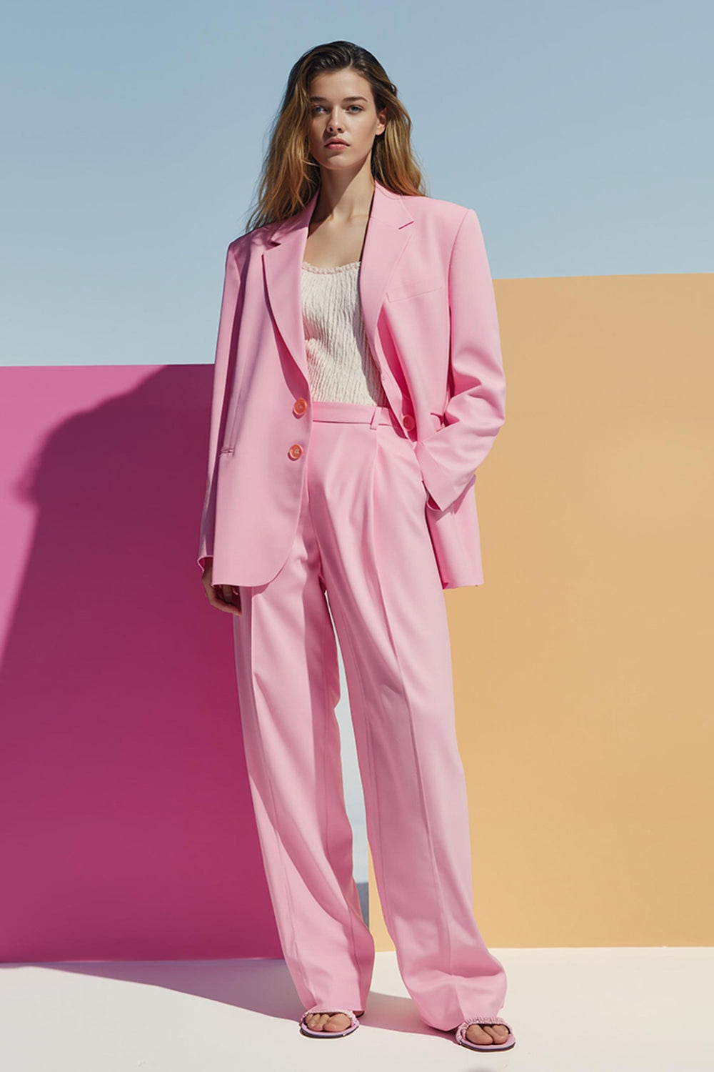 2 Piece Pink Notched Lapel Women Party Suits