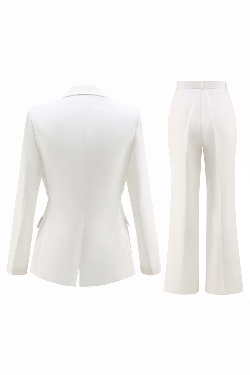 2 Piece White Notched Lapel Ruched Business Suits with Sash