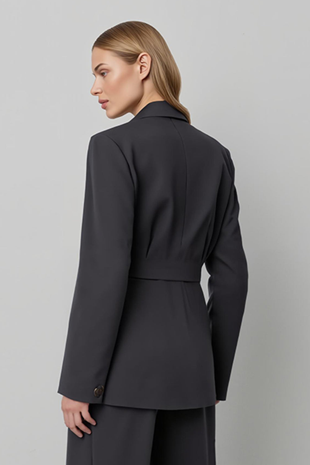 2 Piece Dark Grey Double Breasted Peak Lapel Business Suits