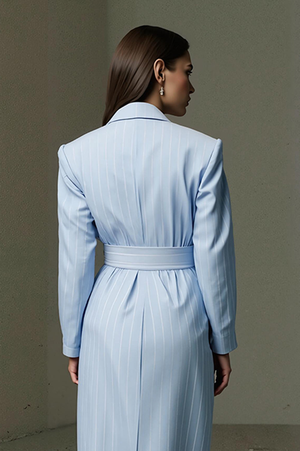 Blue Pencil Collar Neck Single Breasted Midi Shirt Work Dress