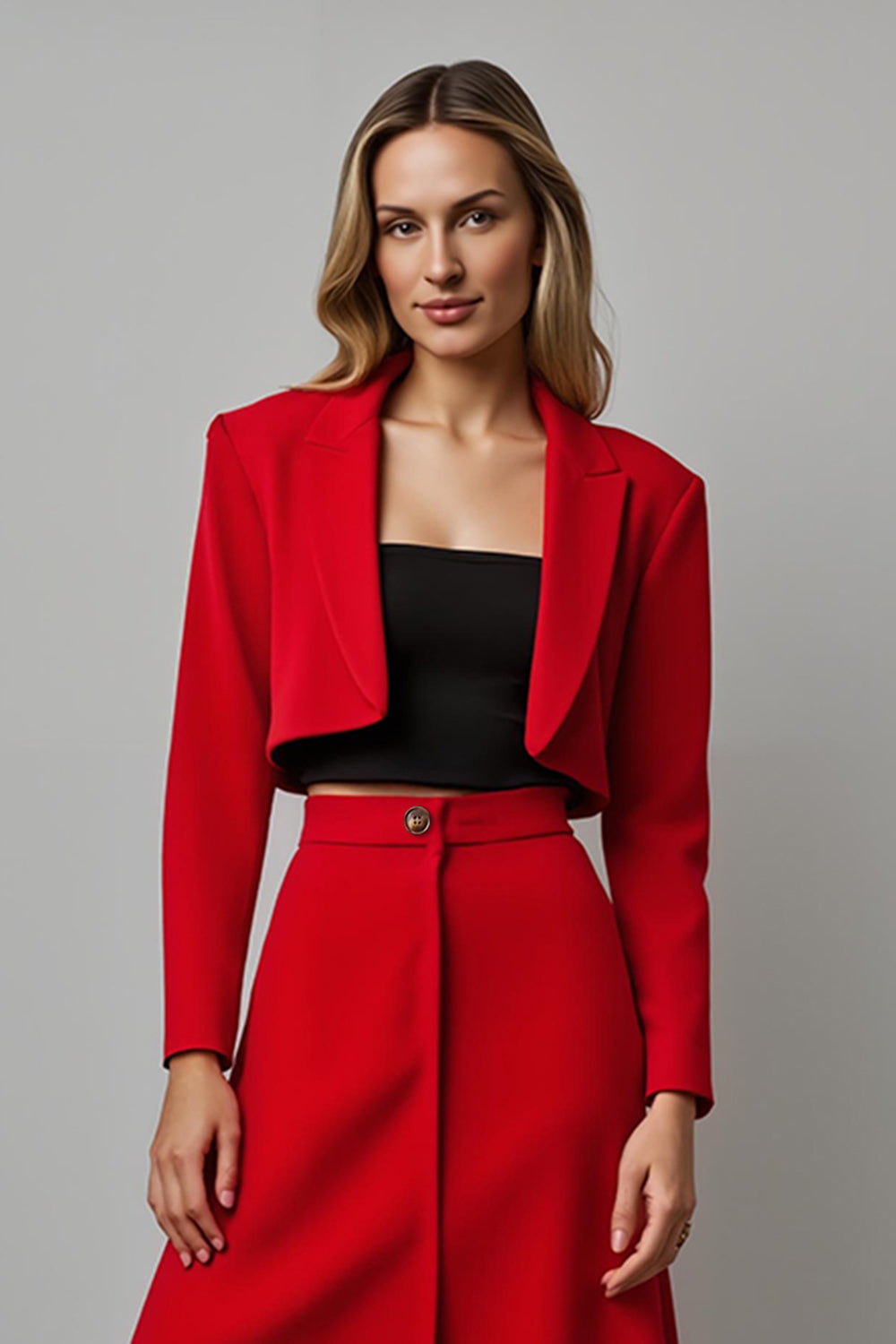 2 Piece Red A Line Notched Lapel Midi Pageant Interview Suits