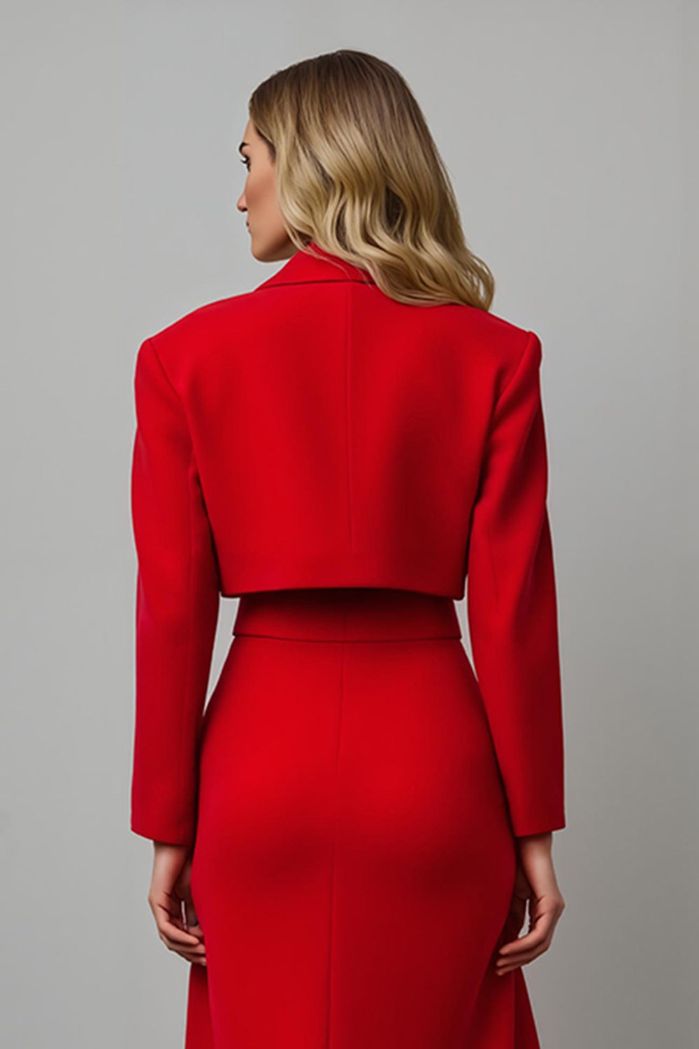 2 Piece Red A Line Notched Lapel Midi Pageant Interview Suits