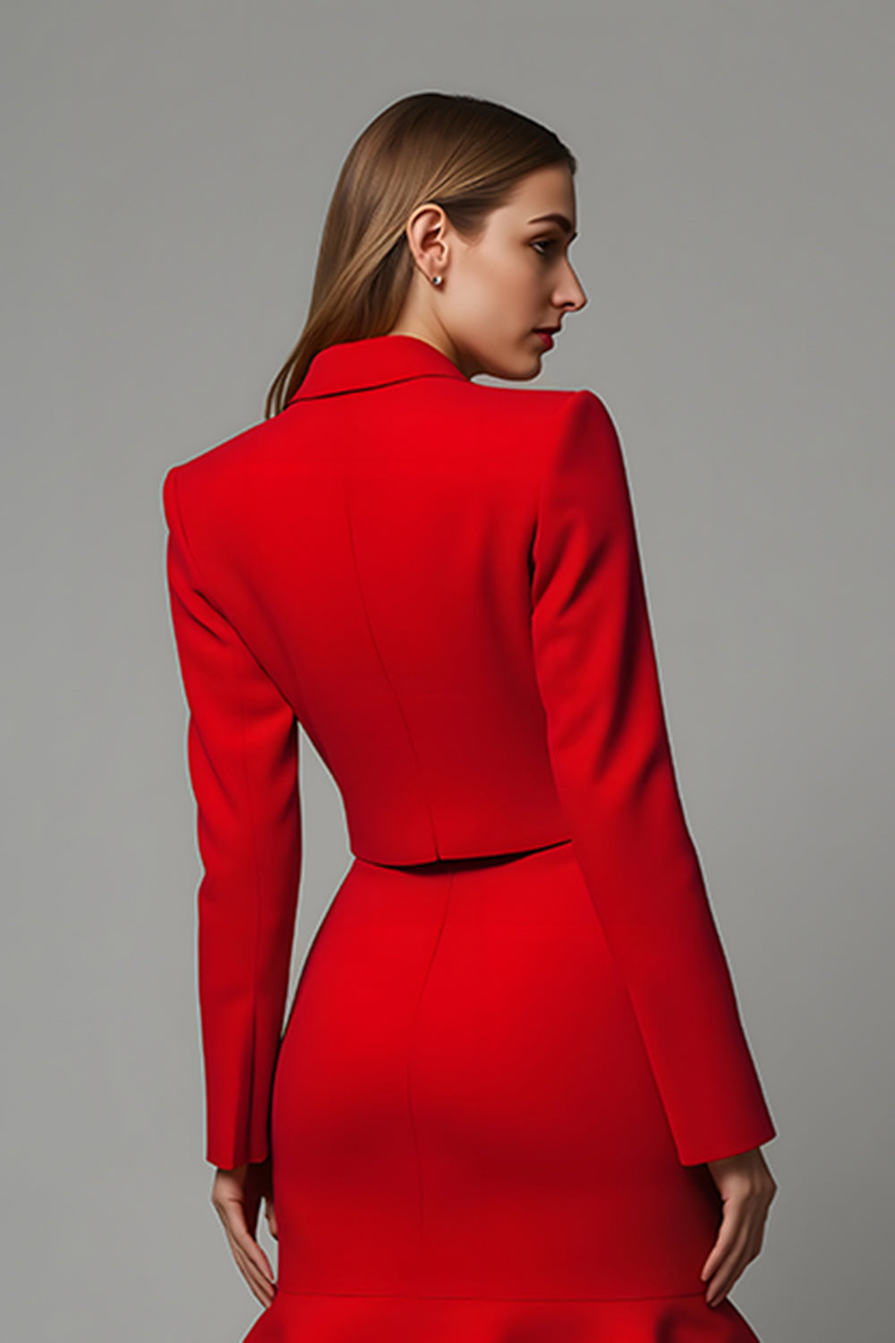 Red Satin Mermaid 2 Piece Midi Pageant Interview Suits