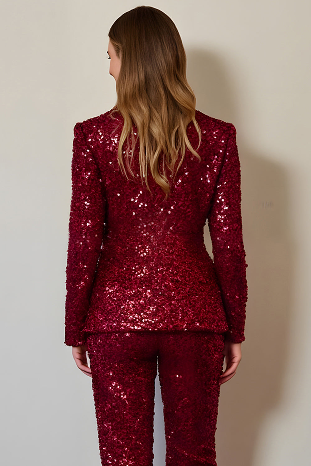 Sparkly Burgundy 2 Piece Sequins Holiday Party Suits