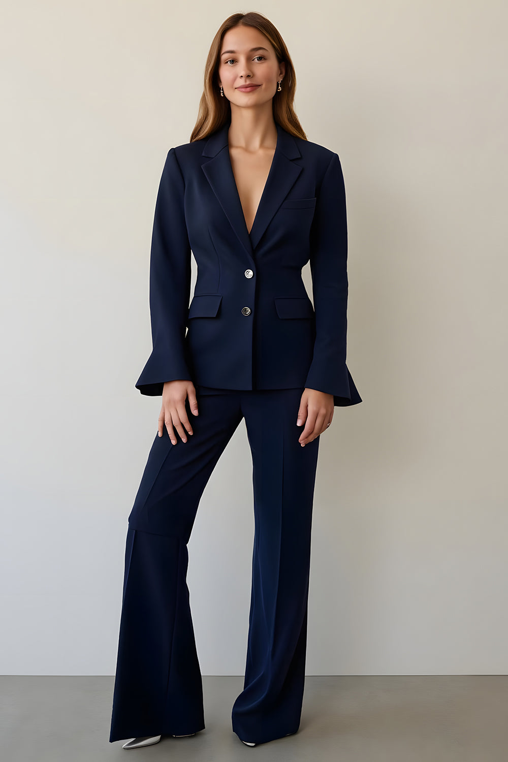 2 Piece Navy Notched Lapel Single Breasted Business Suits