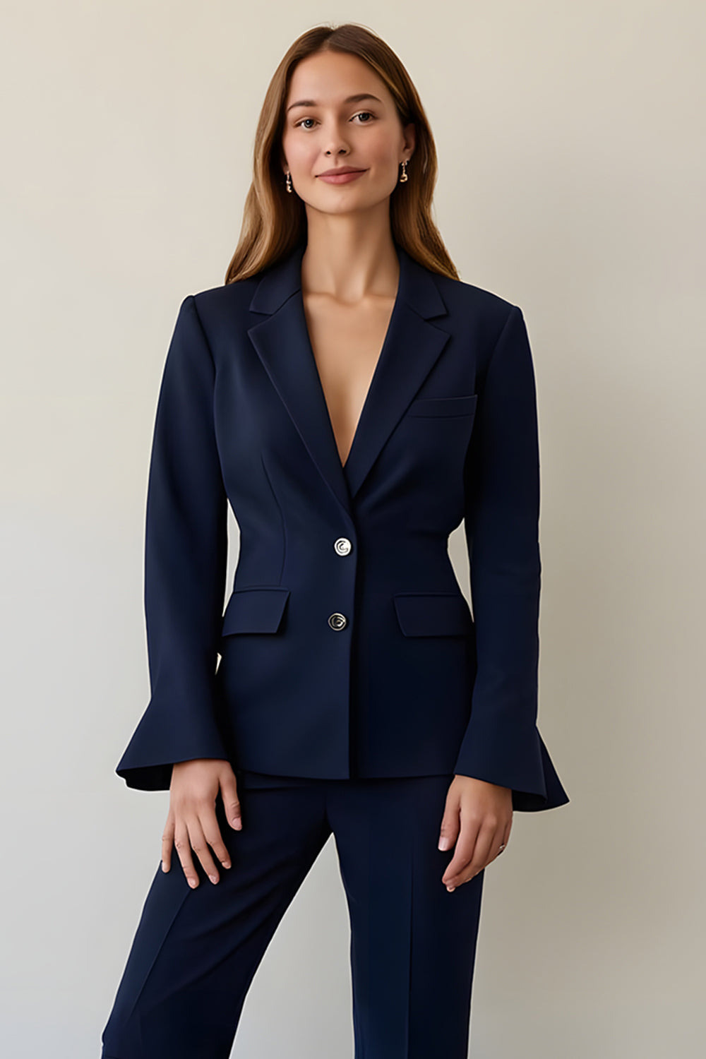 2 Piece Navy Notched Lapel Single Breasted Business Suits