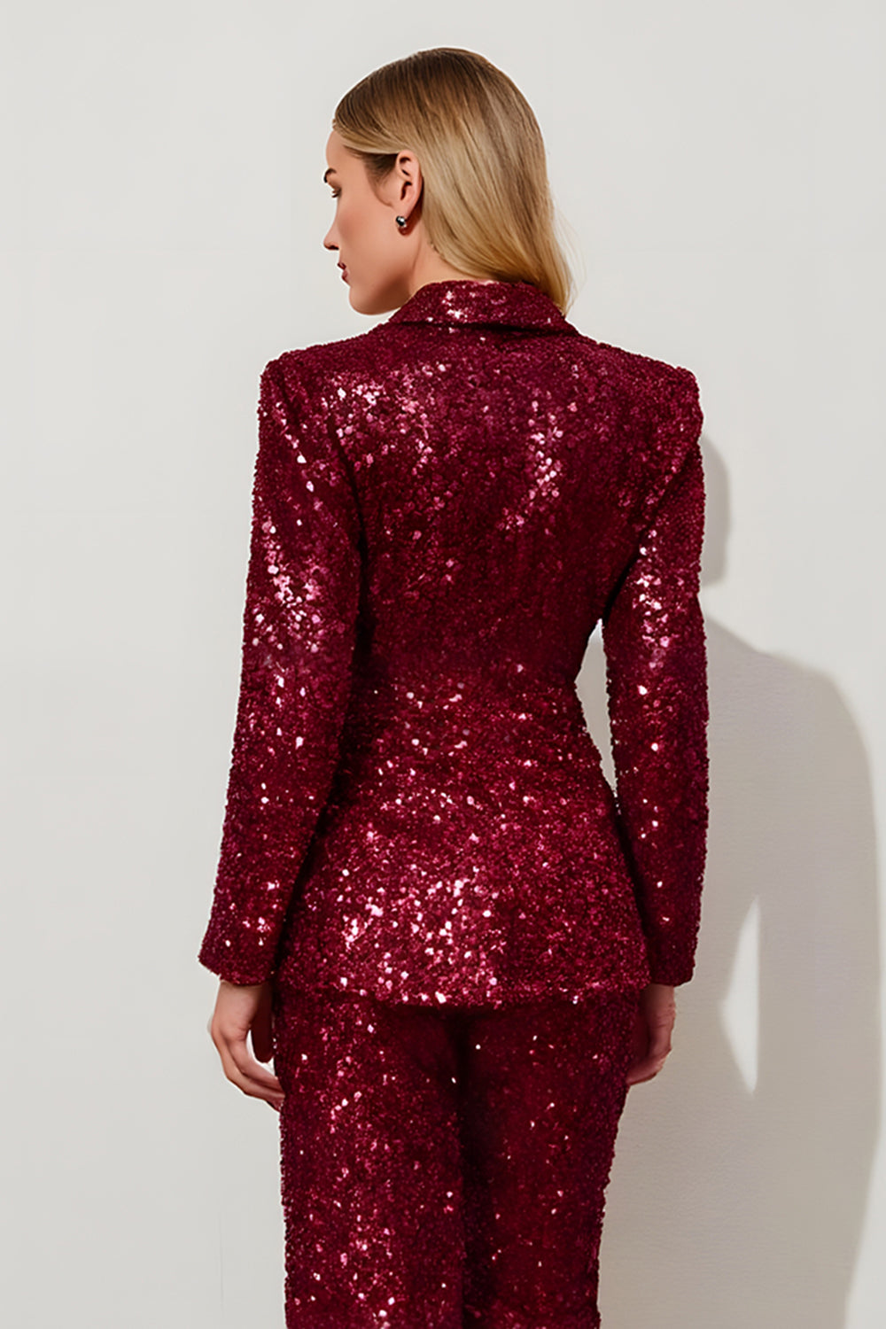 Sparkly Burgundy Sequins 2 Piece Holiday Party Suits