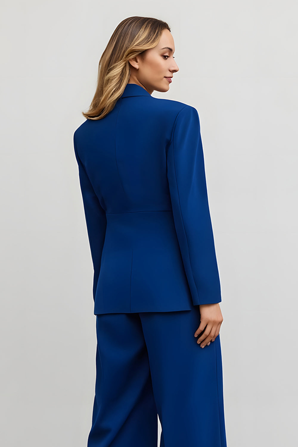 Dark Blue 2 Piece Notched Lapel Wide Leg Business Suits with Pockets