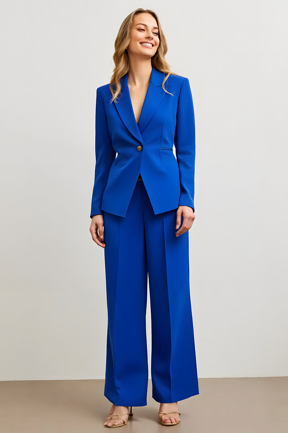 2 Piece Royal Blue Notched Lapel Satin Business Suits