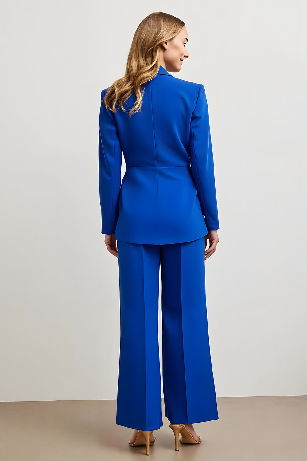 2 Piece Royal Blue Notched Lapel Satin Business Suits
