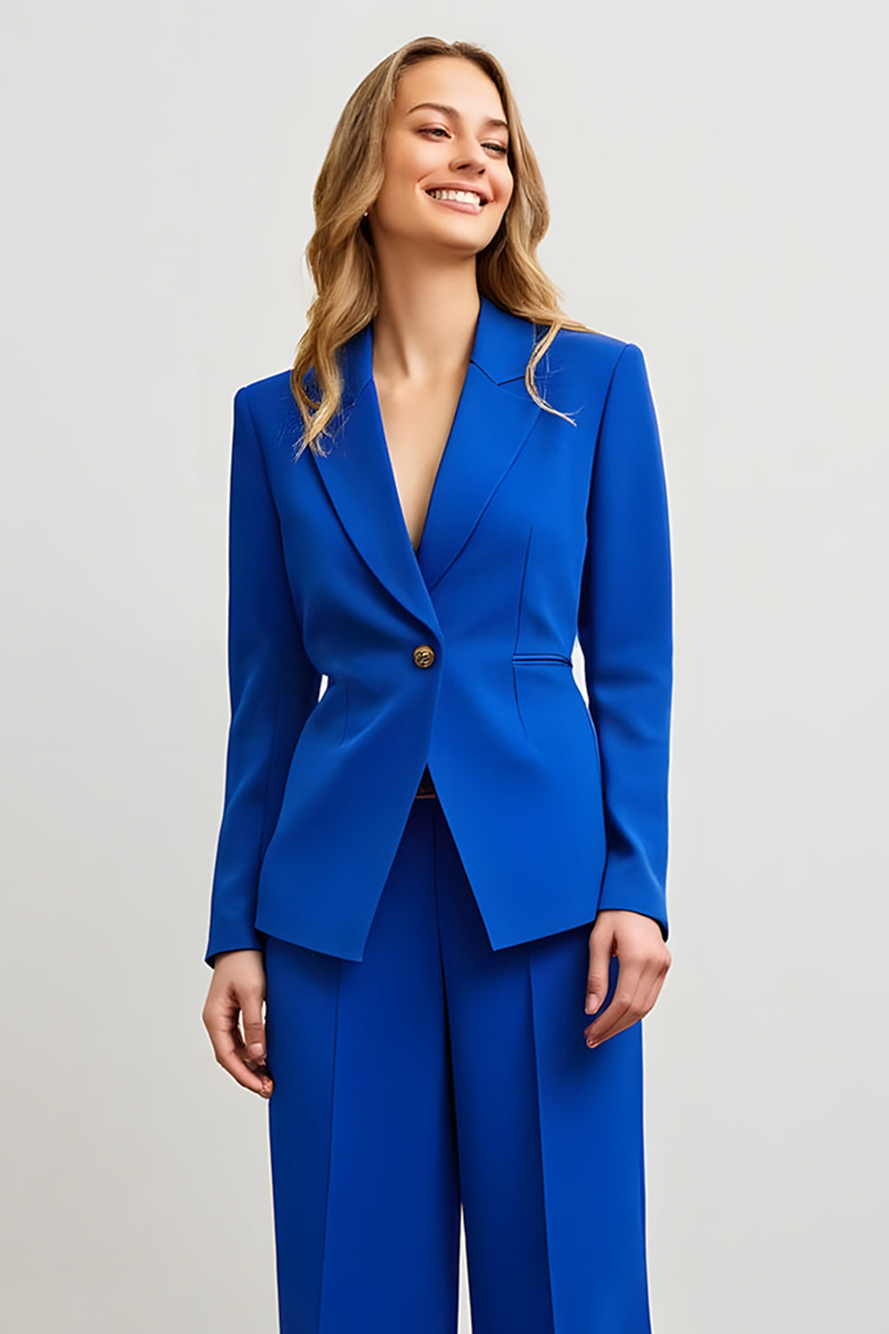 2 Piece Royal Blue Notched Lapel Satin Business Suits