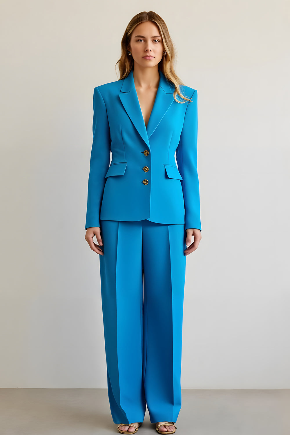 2 Piece Blue Notched Lapel Satin Business Suits