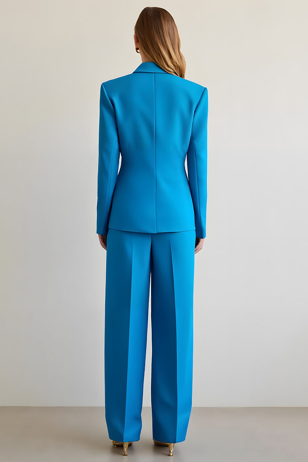 2 Piece Blue Notched Lapel Satin Business Suits