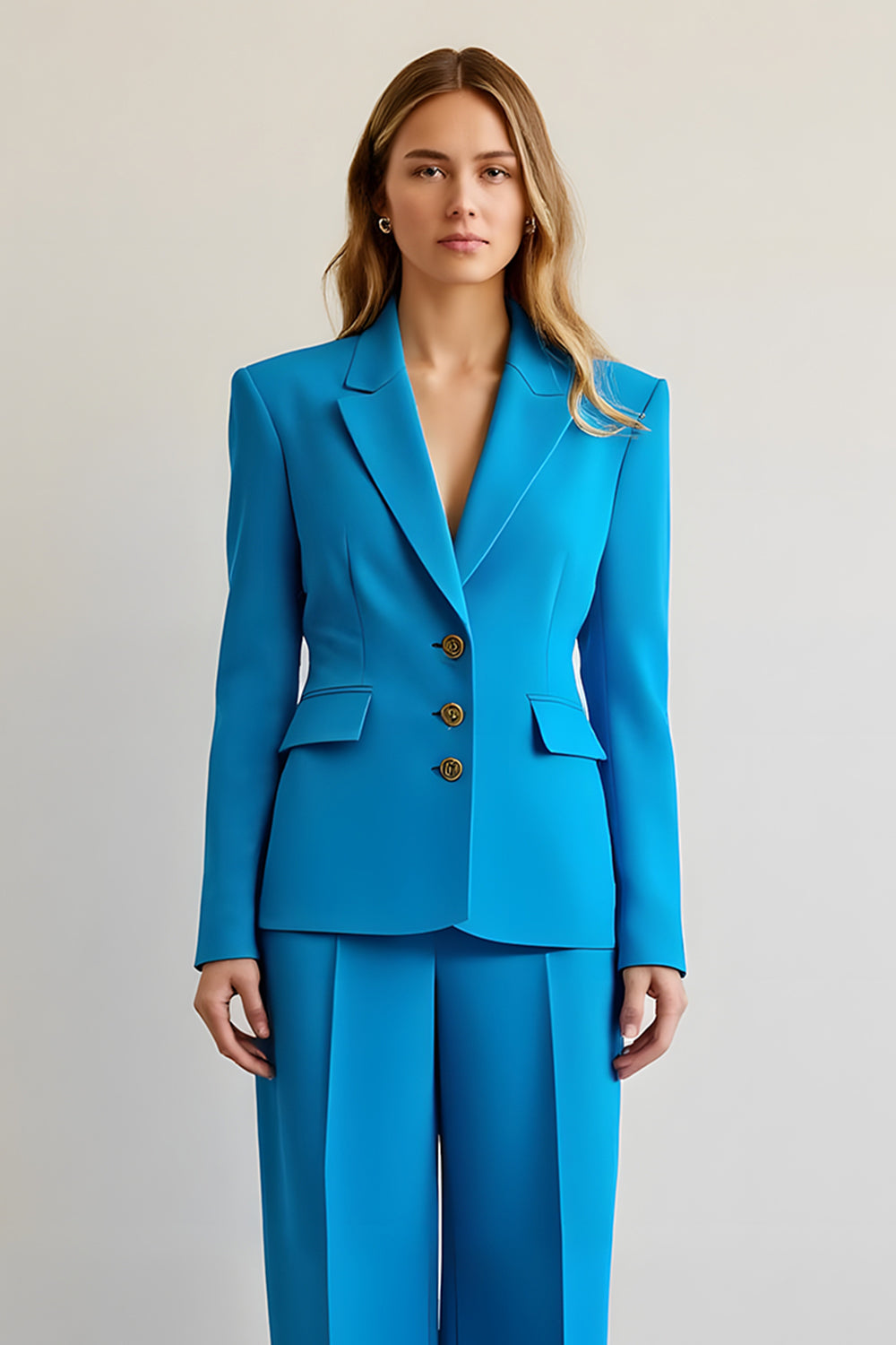 2 Piece Blue Notched Lapel Satin Business Suits