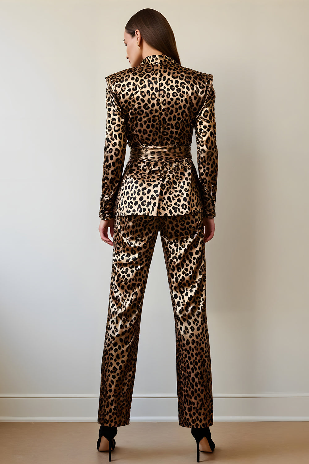Gold Black Leopard 2 Piece Pageant Interview Suits