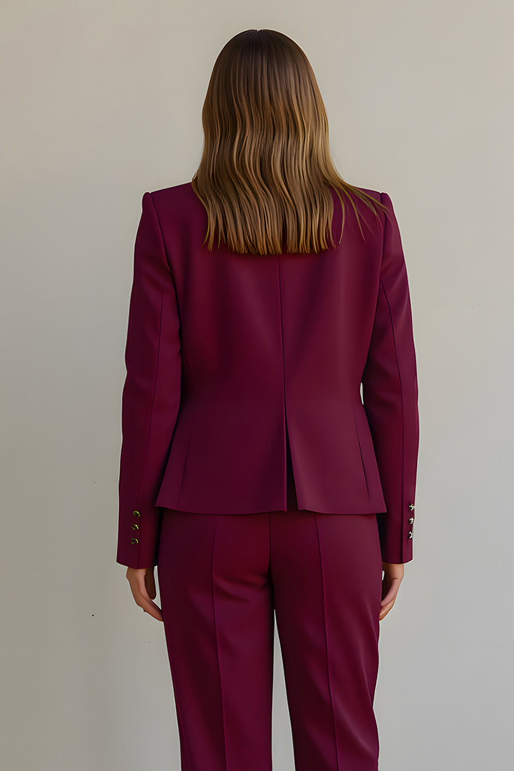 2 Piece Burgundy Satin One Button Business Suits with Pockets