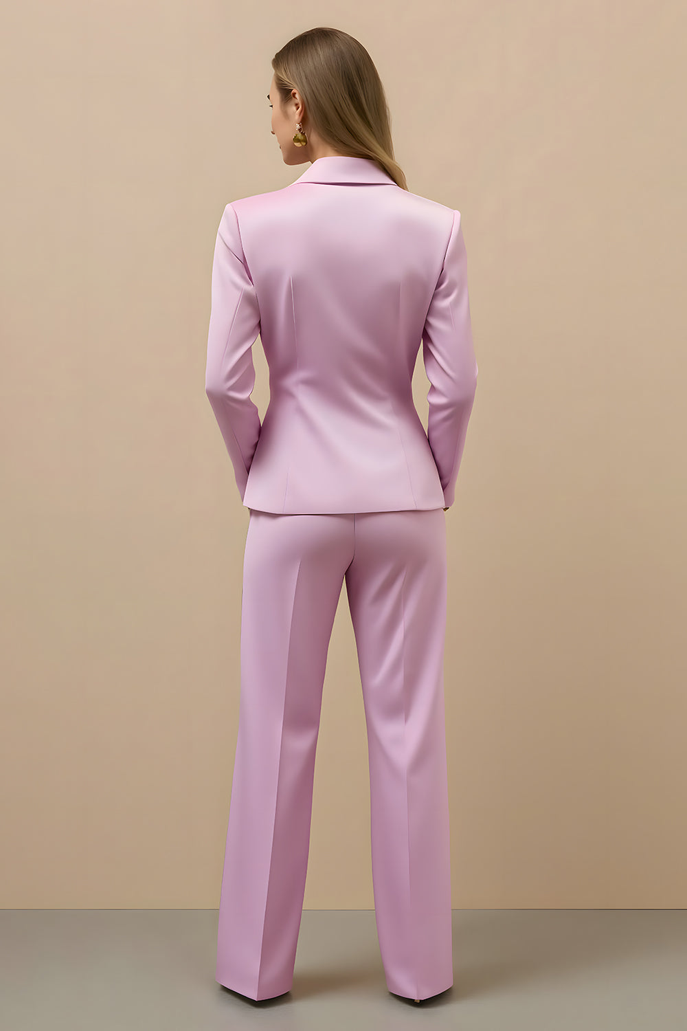 Elegant Pink 2 Piece Double Breasted Satin Business Suits