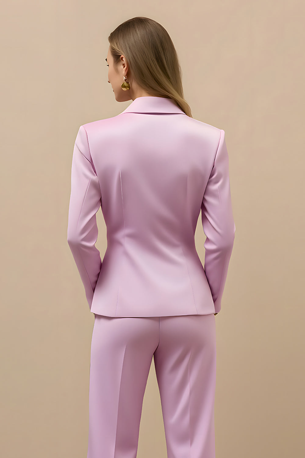 Elegant Pink 2 Piece Double Breasted Satin Business Suits