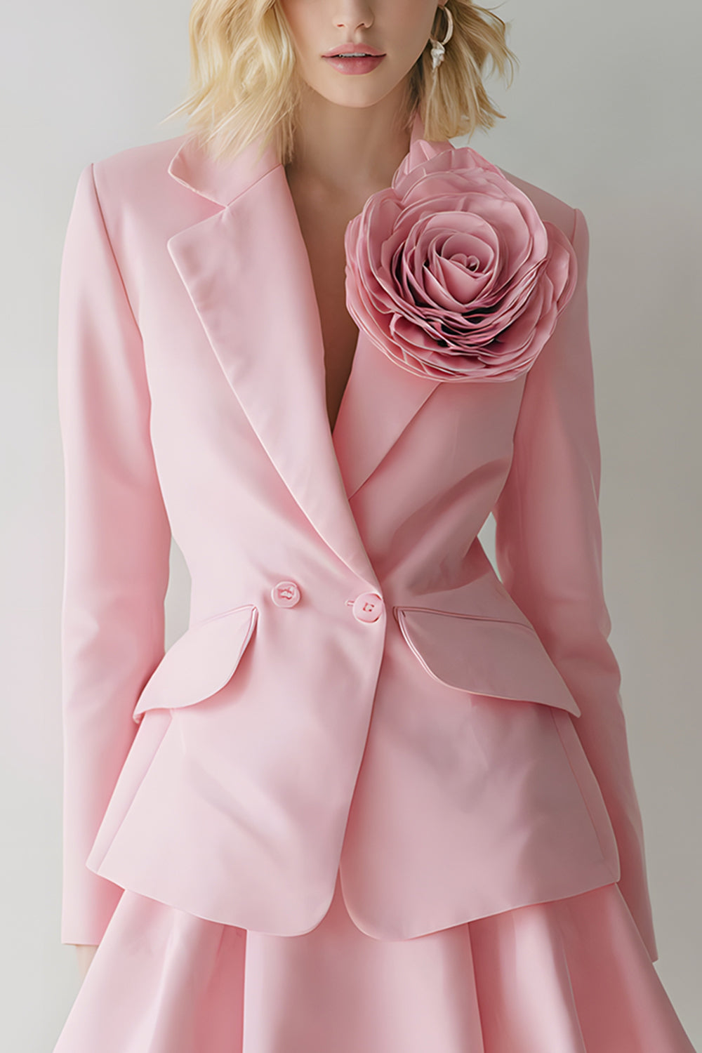 2 Piece Pink Notched Lapel Business Suits with 3D Flowers