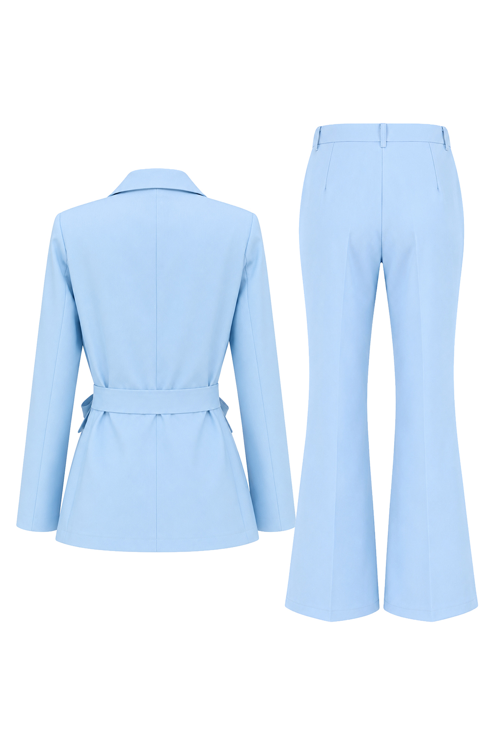 Blue 2 Piece Peak Lapel Wide Leg Business Suits with Sash
